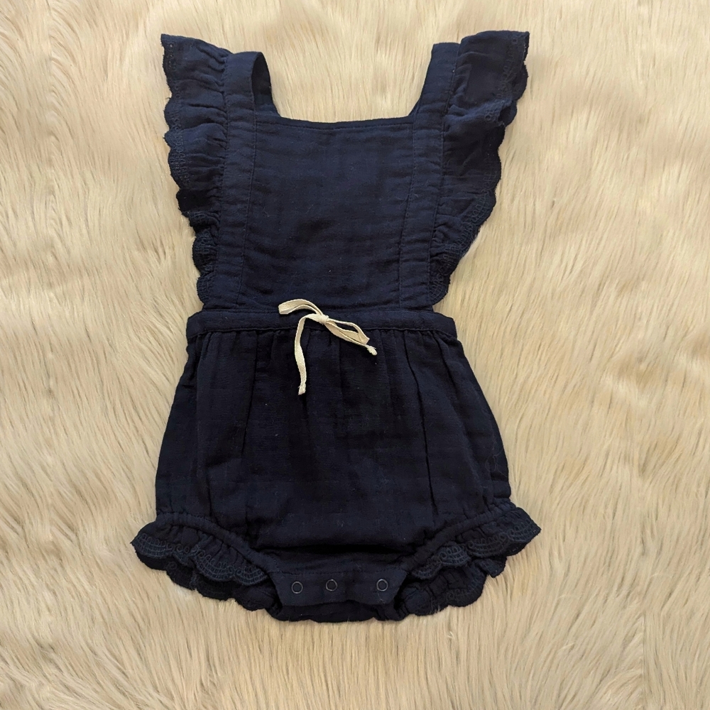 Jamie Kay NWT navy blue ruffle romper size 3 yrs
